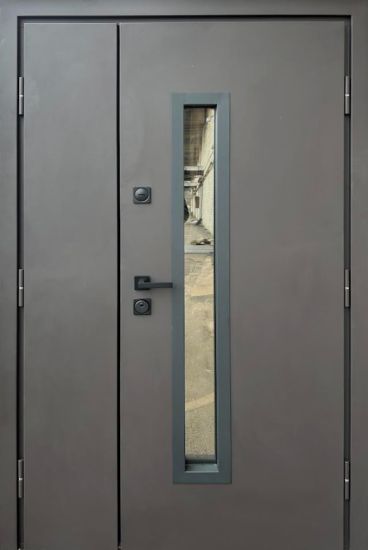 Вхідні Двері полуторні Стронг Браун 1200 Ral 8019 пісок/дуб темний Vinorit "Qdoors"